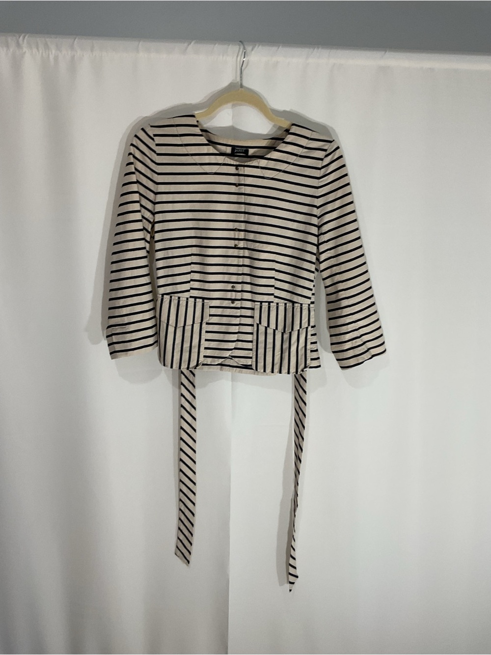 J Crew Nautical Striped Hook & Eye Blazer Top in Navy and Tan Size Small